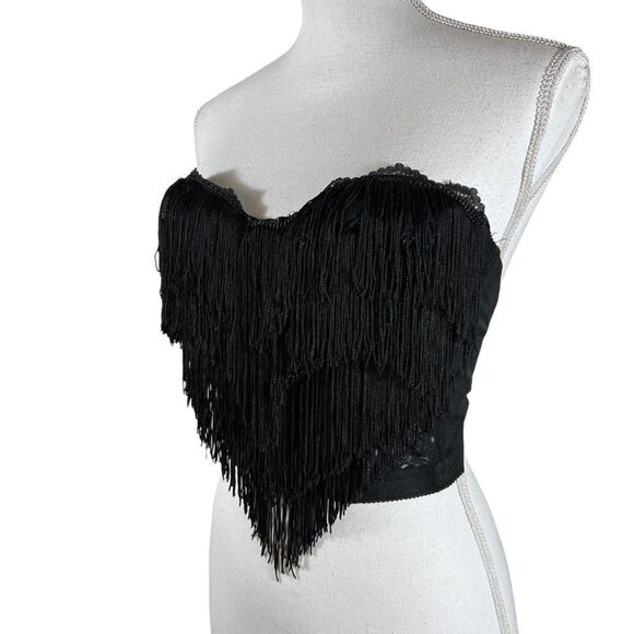 Vintage 1990’s Candice Black Fringe Bralette - Picture 1 of 8